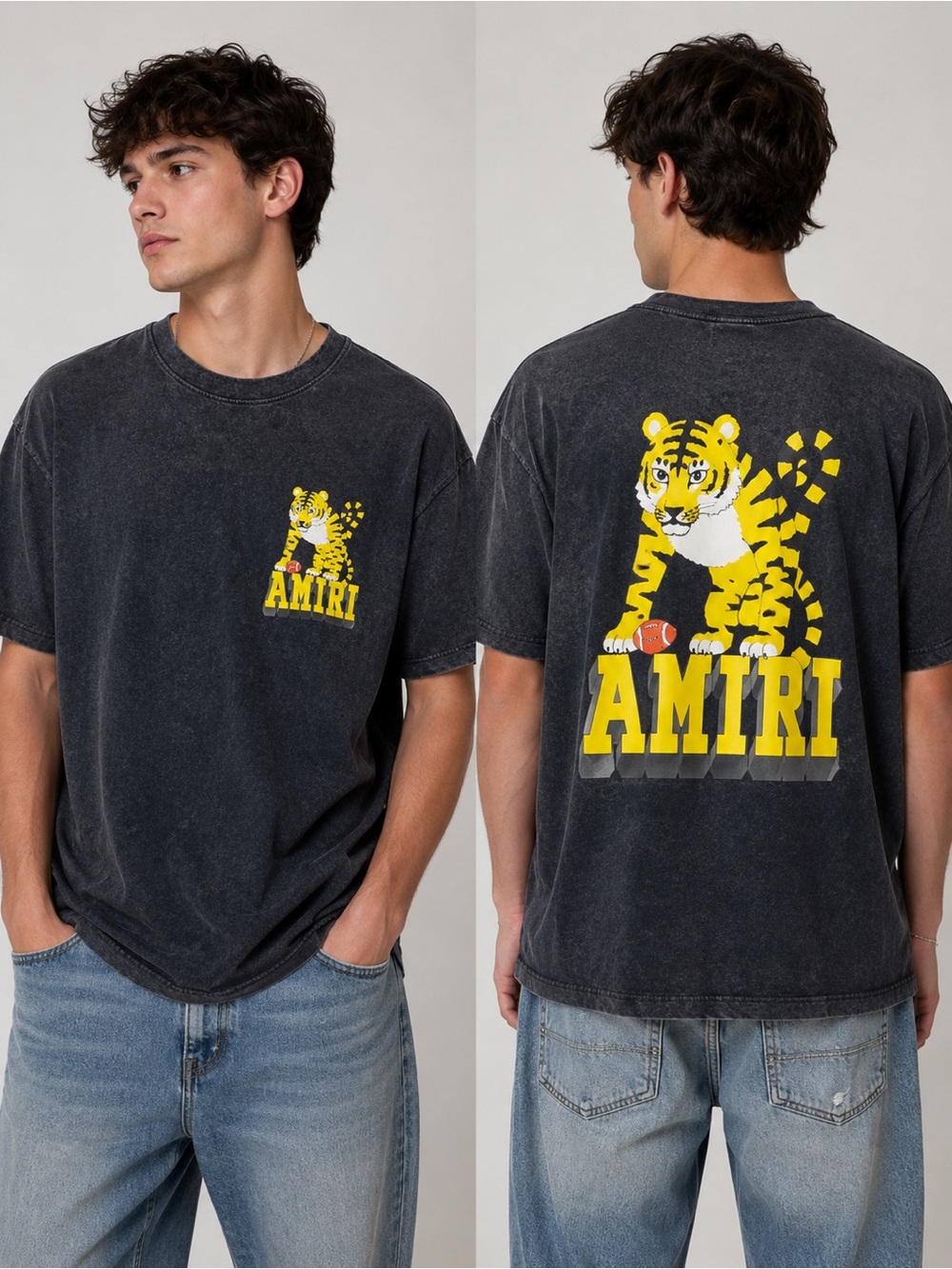 AMIRI Tiger Graphic T-Shirt Black Mineral Wash Made in USA Size Small Designer